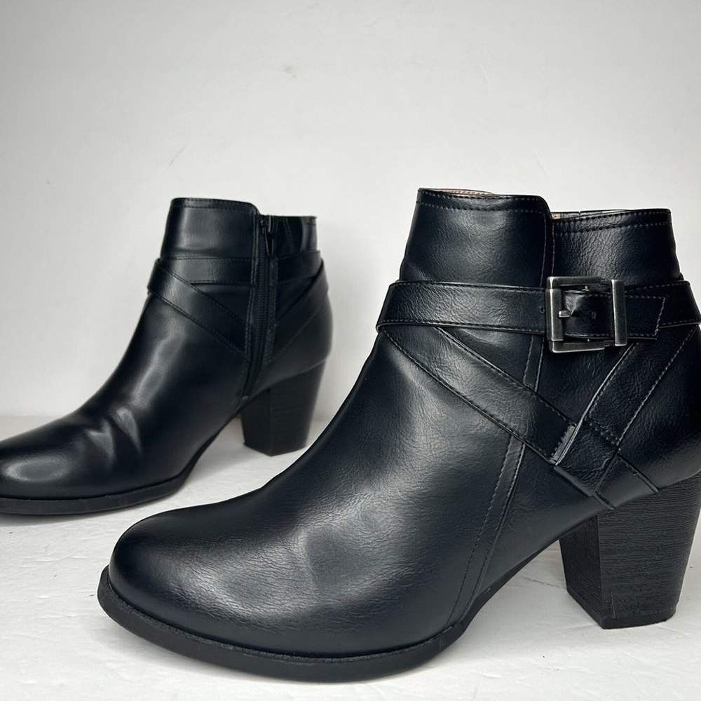 Abella Black Ankle Boots Booties Joanie Round Toe Black Leather-Like SIZE 8
